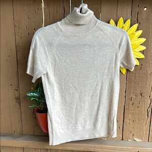 Marled Beige Short Sleeve Turtleneck
